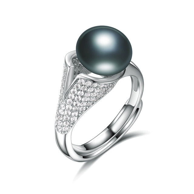 Real Natural Black Pearl Ring For Women,Fashion Jewelry 7-12 mm