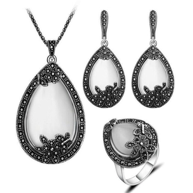 Retro Water Drop Vintage Opal Jewelry Sets