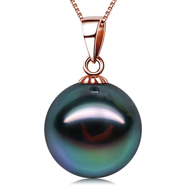 18K Gold Tahitian Black Pearl Pendant for Women