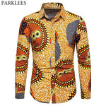 African Print Dress Shirt Causal Button Down Dashiki Long Sleeve