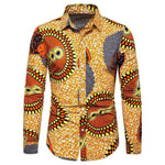 African Print Dress Shirt Causal Button Down Dashiki Long Sleeve