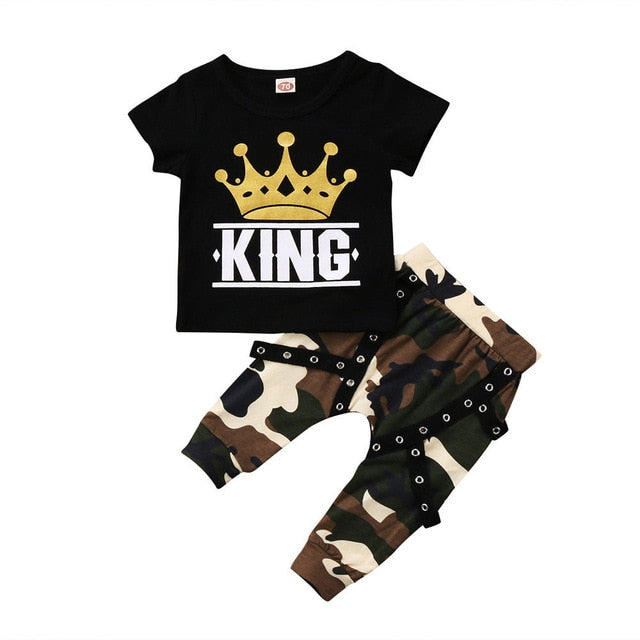 2pcs Kids Toddler Baby Boys Clothes Set Print Tops