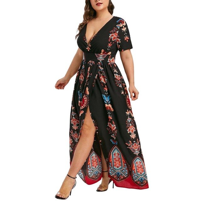 Plus Size 5XL Women Dress Butterfly Print V-Neck