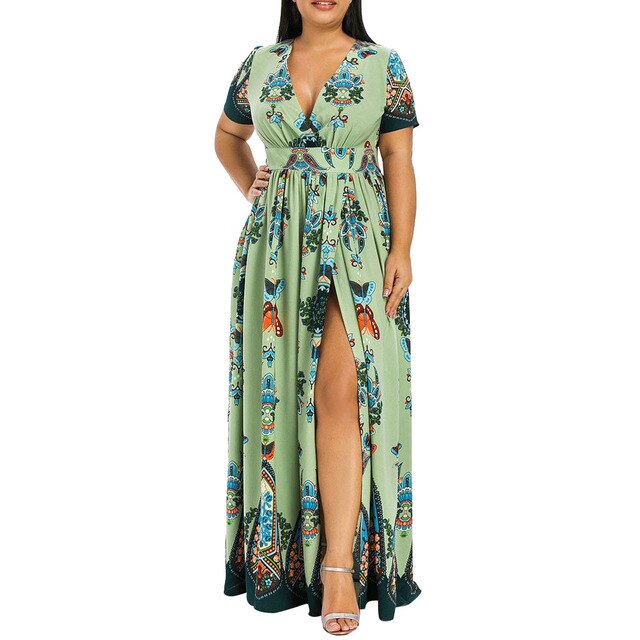 Plus Size 5XL Women Dress Butterfly Print V-Neck