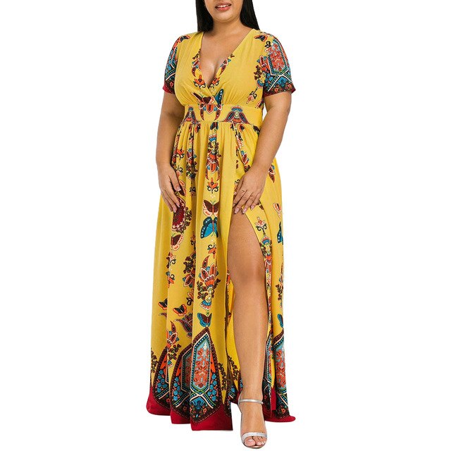 Plus Size 5XL Women Dress Butterfly Print V-Neck