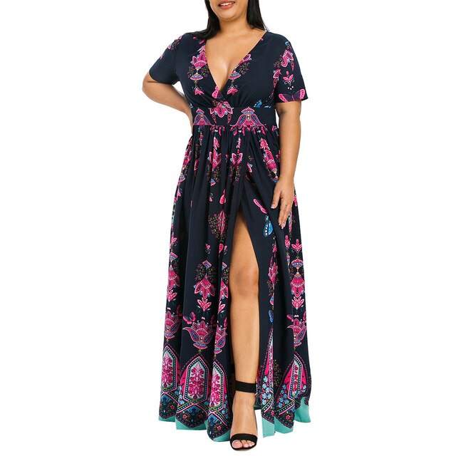 Plus Size 5XL Women Dress Butterfly Print V-Neck