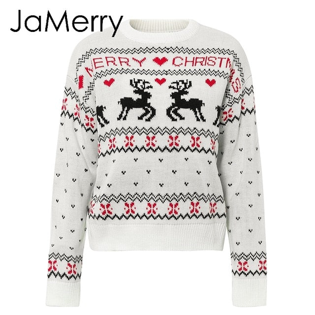 Vintage merry christmas sweaters women long sleeve