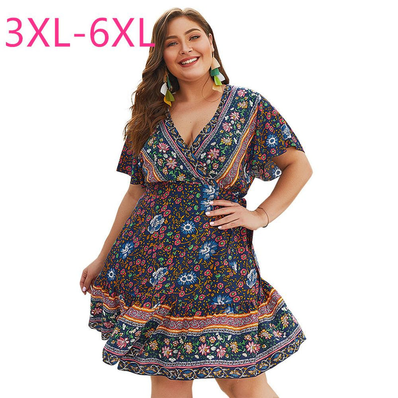 New summer plus size dress for women large short sleeve