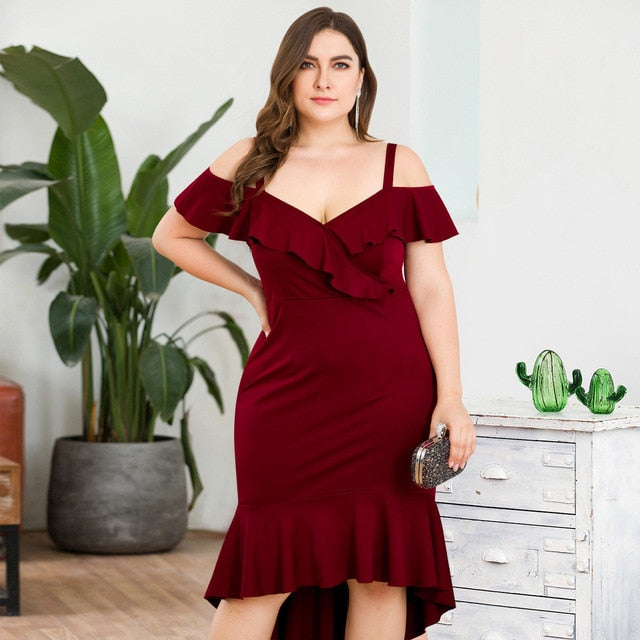 Plus Size Sexy Cocktail Dresses Ruffles V-Neck