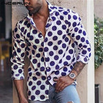 Men Casual Shirt Polka Dot Lapel Neck Hawaiian Tops