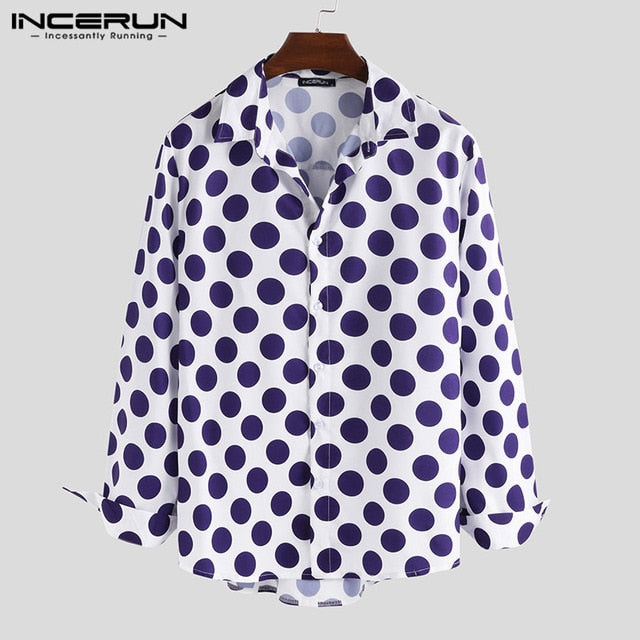 Men Casual Shirt Polka Dot Lapel Neck Hawaiian Tops