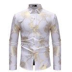 Mens Gold Floral Shirts Shiny Slim Fit Bronzing Shirt