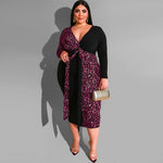 Plus Size Dress Womens Leopard Dress Lace Up Sexy V Neck