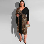 Plus Size Dress Womens Leopard Dress Lace Up Sexy V Neck