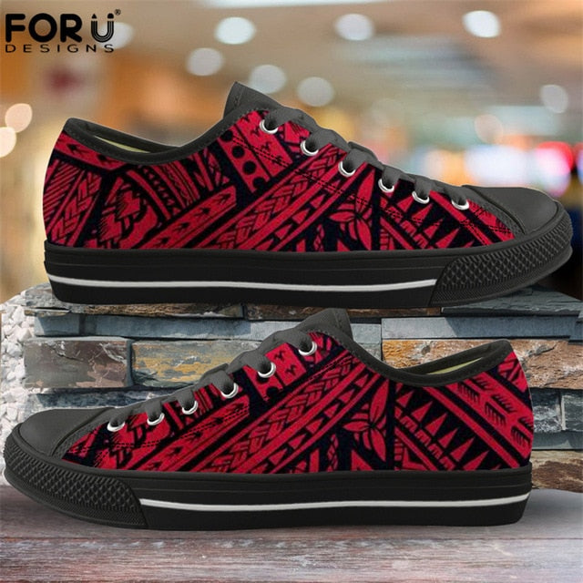 FORUDESIGNS Fashion Flats Vulcanize Shoes Polynesian Traditional Tribal Print Canvas Low Top Shoes Women Casual Sneakers Lace-up