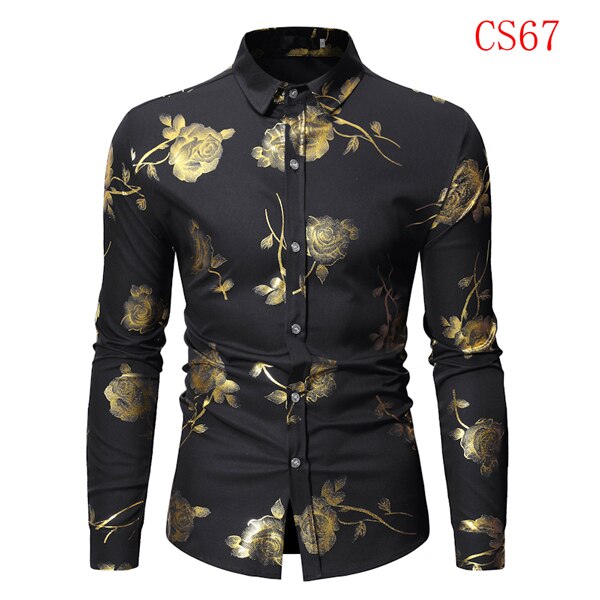 Mens Gold Rose Floral Print Shirts Brand Floral