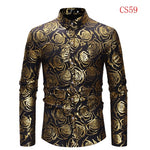 Mens Gold Rose Floral Print Shirts Brand Floral