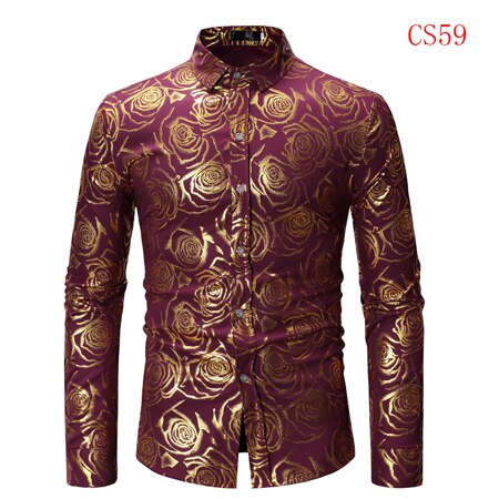 Mens Gold Rose Floral Print Shirts Brand Floral