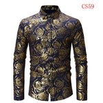 Mens Gold Rose Floral Print Shirts Brand Floral