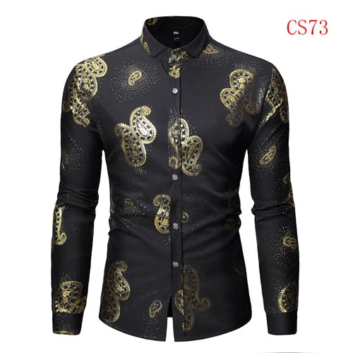 Mens Gold Rose Floral Print Shirts Brand Floral