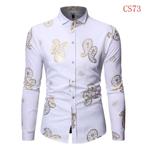 Mens Gold Rose Floral Print Shirts Brand Floral