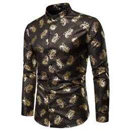 Steampunk Paisley Floral Gold Bronzing Mens Dress Shirt