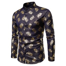 Steampunk Paisley Floral Gold Bronzing Mens Dress Shirt