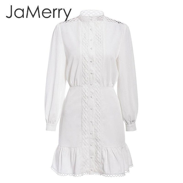 Streetwear women white dress Long sleeve