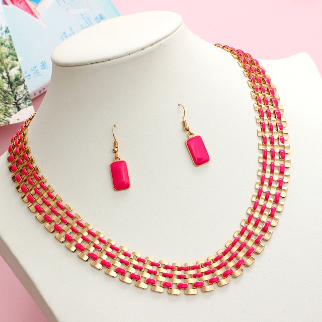 Colorful Square Shape Jewelry Sets For Women