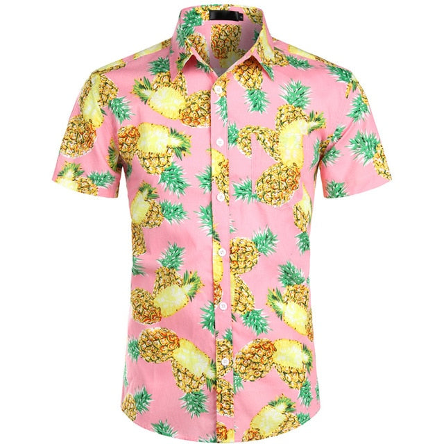 Hawaiian Shirts Mens Tropical Pink Floral Beach Shirt