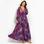 Long Sleeve Dress Purple Tropical Beach