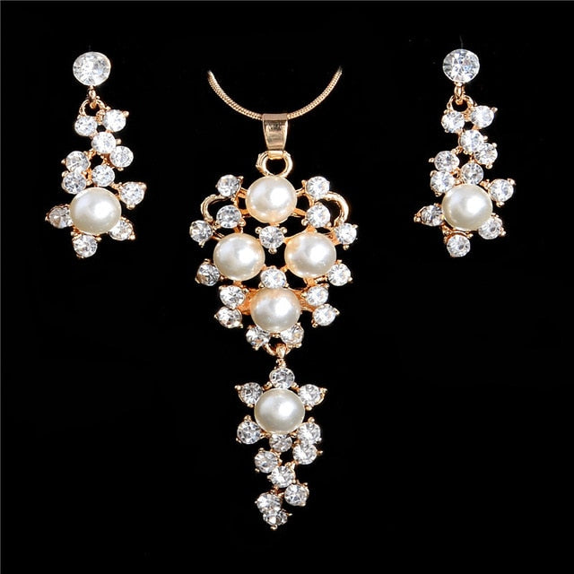 Classic Imitation Pearl necklace Gold Color jewelry set