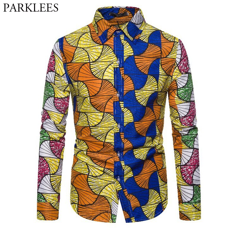 Fashion Totem Print African Dashiki Shirt Men