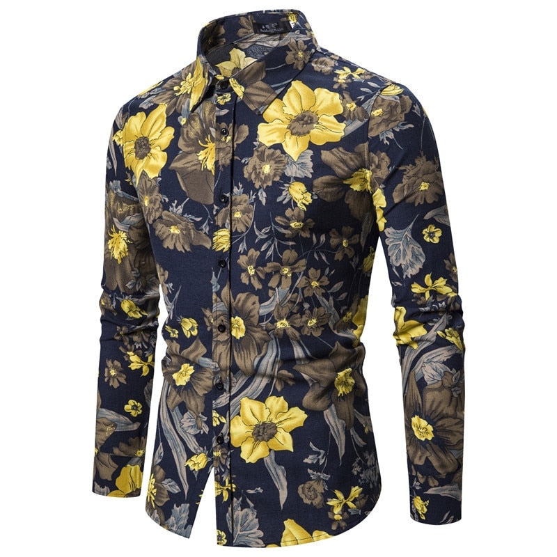 2020 New Summer Men Shirt Tops Long Sleeve Hawaiian Shirts