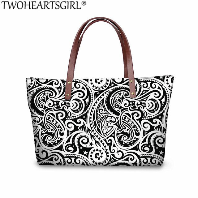 TWOHEARTSGIRL 2Pcs/set Women Handbags&Wallet Polynesian Style Printing Shoulder Bags Ladies Large Tote Bags for Female Bolsa