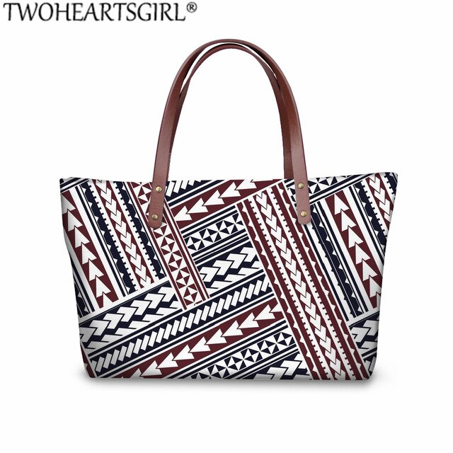 TWOHEARTSGIRL 2Pcs/set Women Handbags&Wallet Polynesian Style Printing Shoulder Bags Ladies Large Tote Bags for Female Bolsa