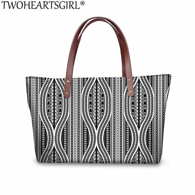 TWOHEARTSGIRL 2Pcs/set Women Handbags&Wallet Polynesian Style Printing Shoulder Bags Ladies Large Tote Bags for Female Bolsa