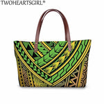 TWOHEARTSGIRL 2Pcs/set Women Handbags&Wallet Polynesian Style Printing Shoulder Bags Ladies Large Tote Bags for Female Bolsa