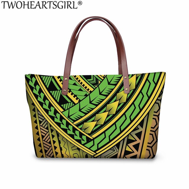 TWOHEARTSGIRL 2Pcs/set Women Handbags&Wallet Polynesian Style Printing Shoulder Bags Ladies Large Tote Bags for Female Bolsa