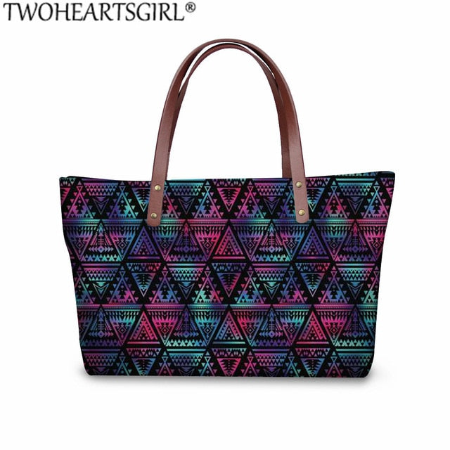 TWOHEARTSGIRL 2Pcs/set Women Handbags&Wallet Polynesian Style Printing Shoulder Bags Ladies Large Tote Bags for Female Bolsa