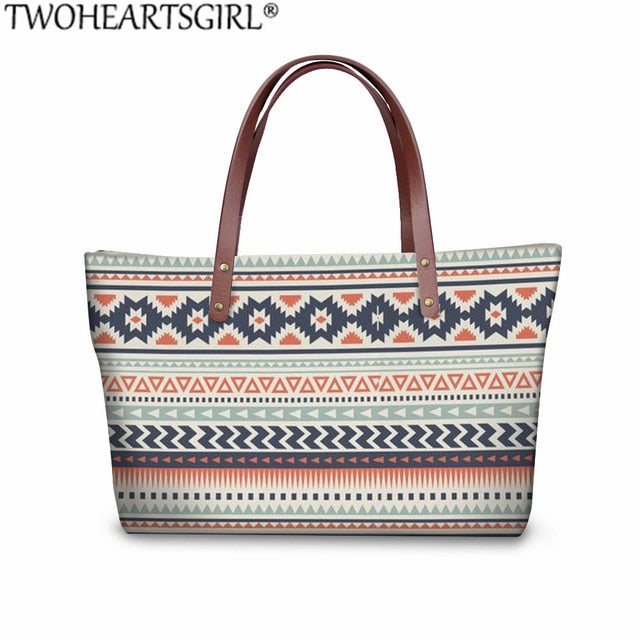 TWOHEARTSGIRL 2Pcs/set Women Handbags&Wallet Polynesian Style Printing Shoulder Bags Ladies Large Tote Bags for Female Bolsa