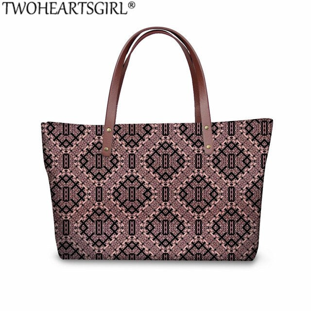 TWOHEARTSGIRL 2Pcs/set Women Handbags&Wallet Polynesian Style Printing Shoulder Bags Ladies Large Tote Bags for Female Bolsa