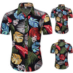 Mens Black Flower Shirt Summer Short Sleeve Hawaiian