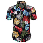 Mens Black Flower Shirt Summer Short Sleeve Hawaiian