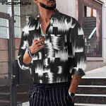 Men Dress Shirt Print Long Sleeve Lapel Casual