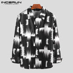 Men Dress Shirt Print Long Sleeve Lapel Casual