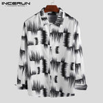 Men Dress Shirt Print Long Sleeve Lapel Casual