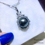 Round Tahiti Natural Black Pearl Pendant Necklace For Women