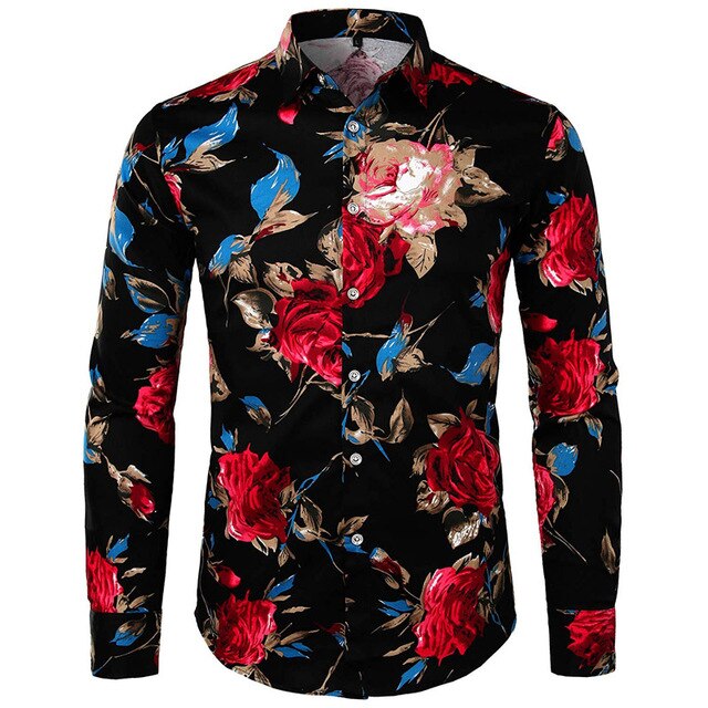 Hawaiian Men Shirt Brand Rose Floral Print