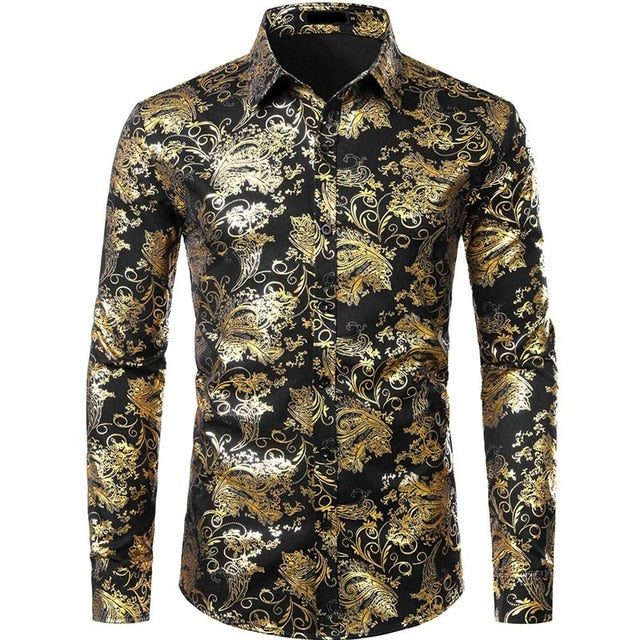 Purple Mens Floral Bronzing Shirt Men Shiny Flower Men